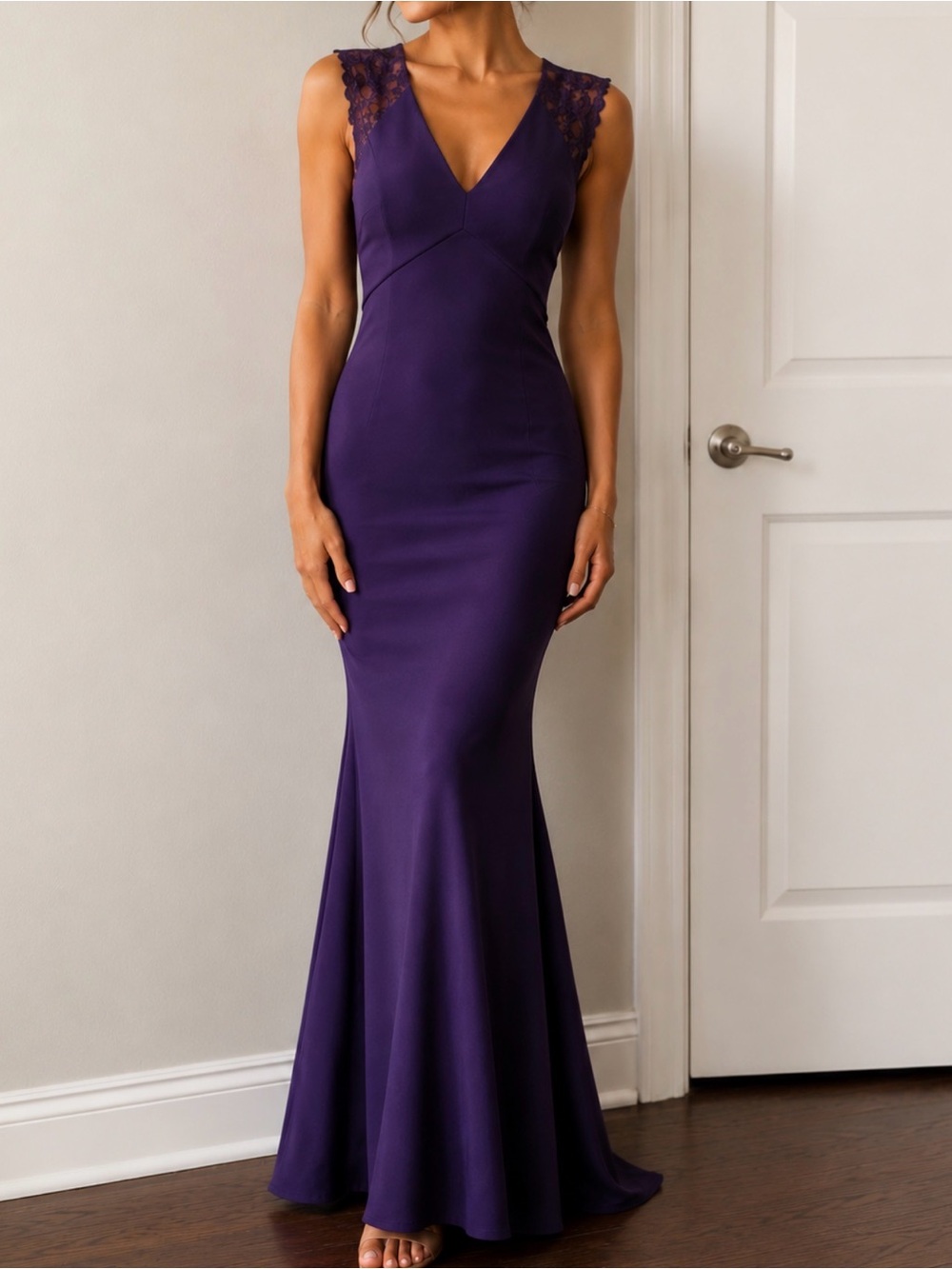 JS Collections Deep Purple Lace-Back Maxi Gown
